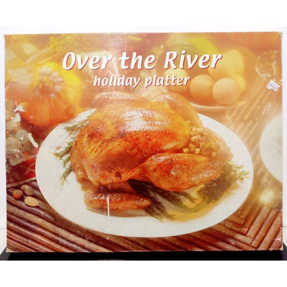 Vintage Earthenware Ceramic Holiday Platter  18" X 14" Over the River Collection